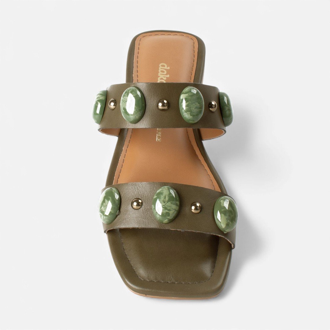 Rasteira Slide Dakota Verde com Pedrarias Verde 6