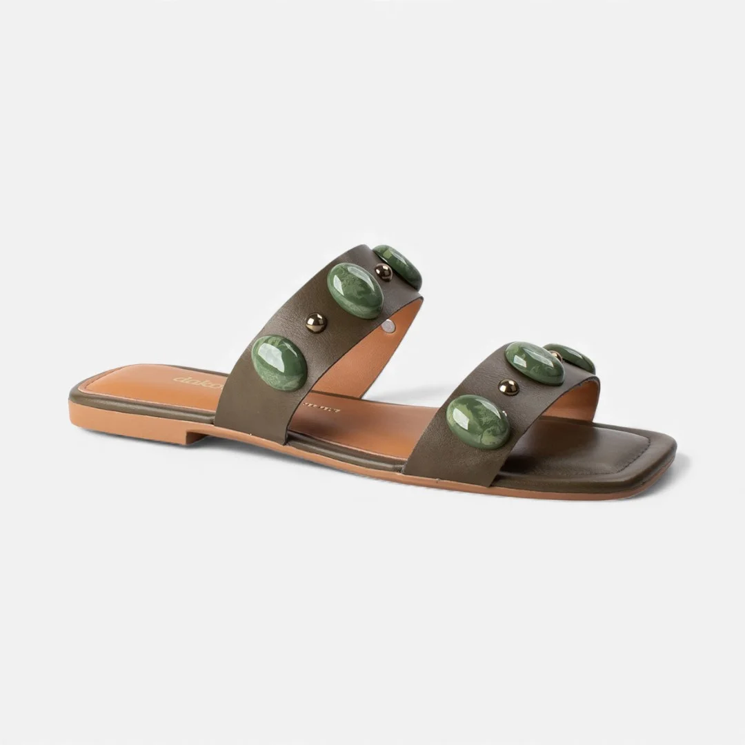 Rasteira Slide Dakota Verde com Pedrarias Verde 7