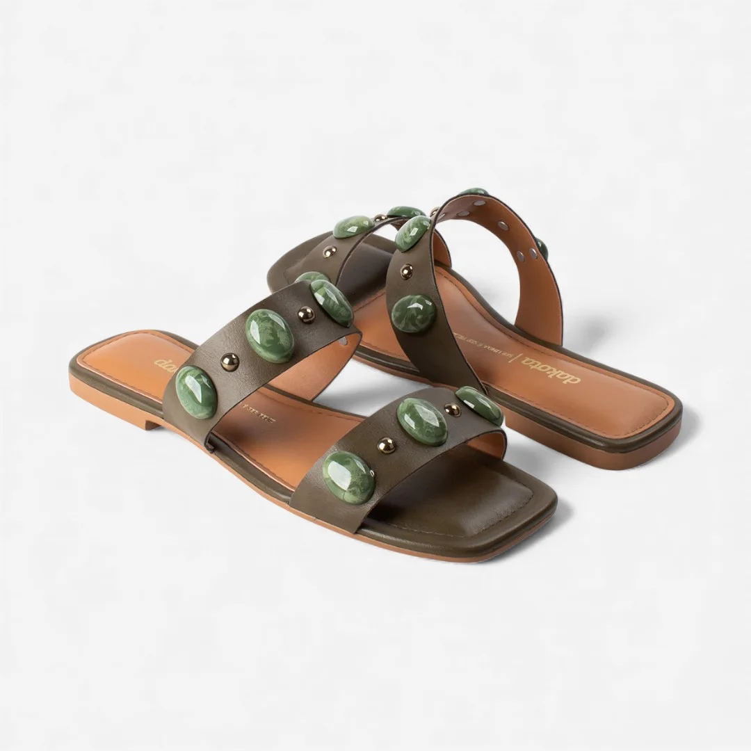 Rasteira Slide Dakota Verde com Pedrarias Verde 8