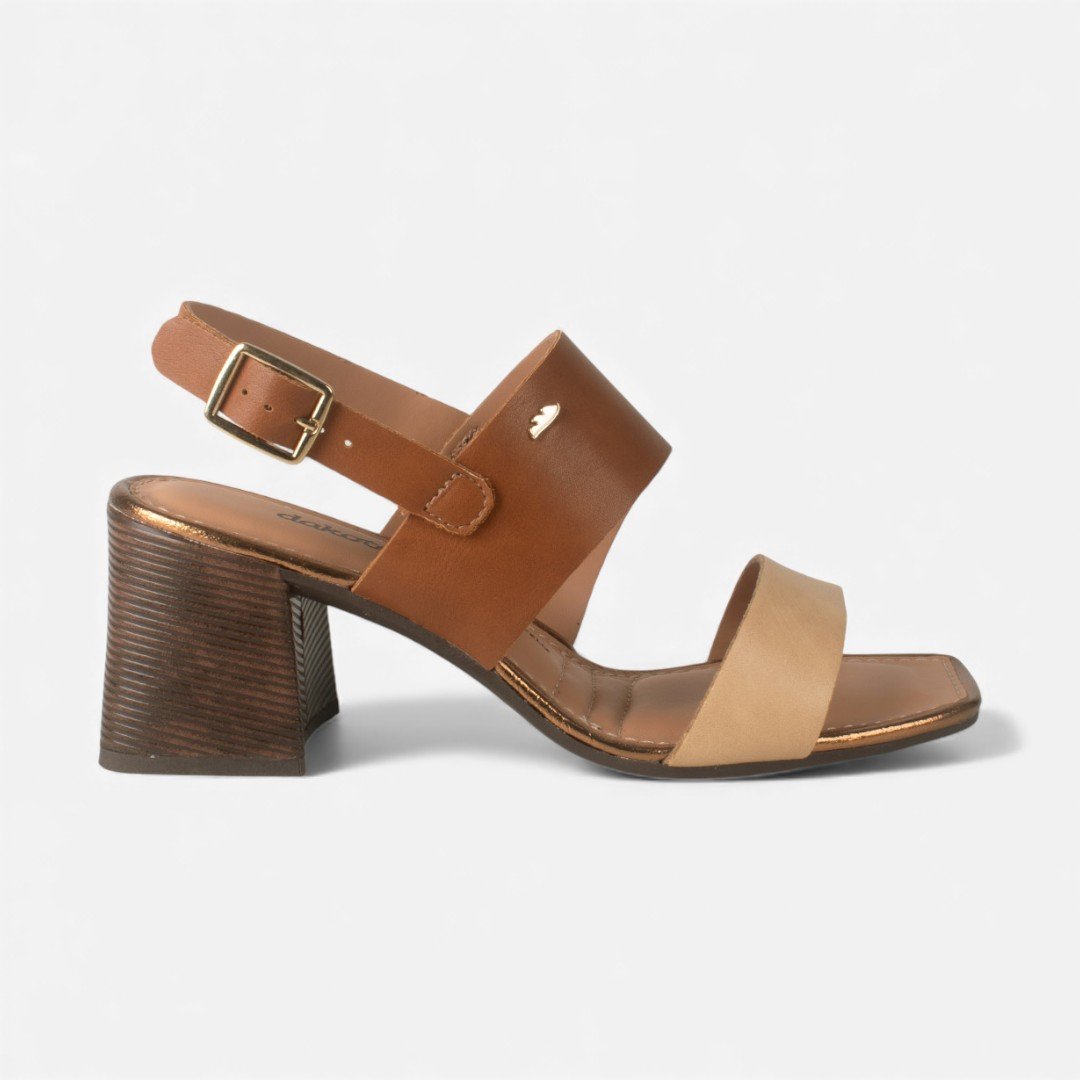 Sandália Dakota de Salto Bloco Caramelo e Bege