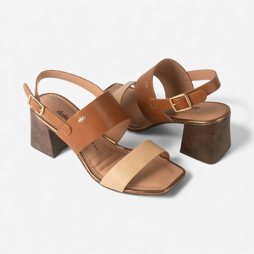 Sandália Dakota de Salto Bloco Caramelo e Bege Marrom/Bege 7