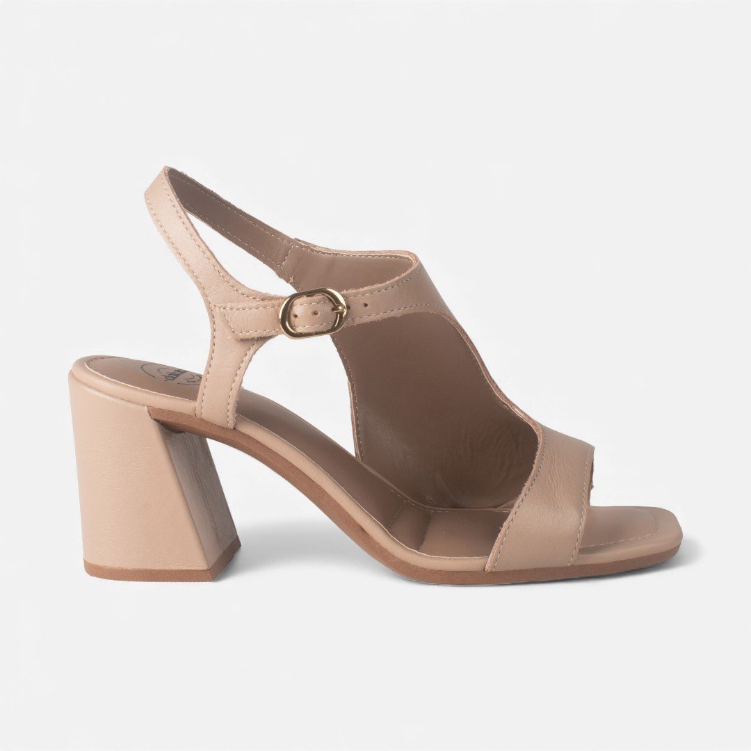 Sandália Dakota De Salto Bloco Em Couro Capuccino