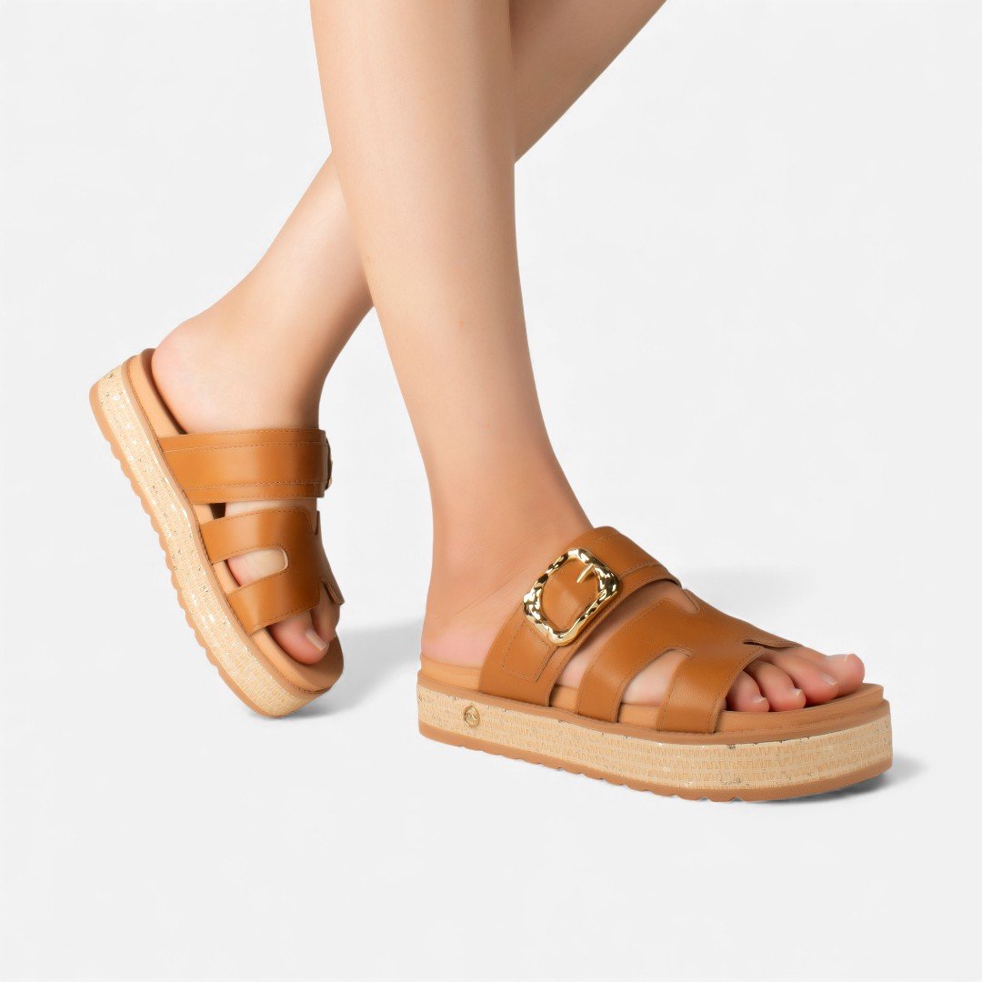 Tamanco Slide Dakota Flatform Caramelo Caramelo 2