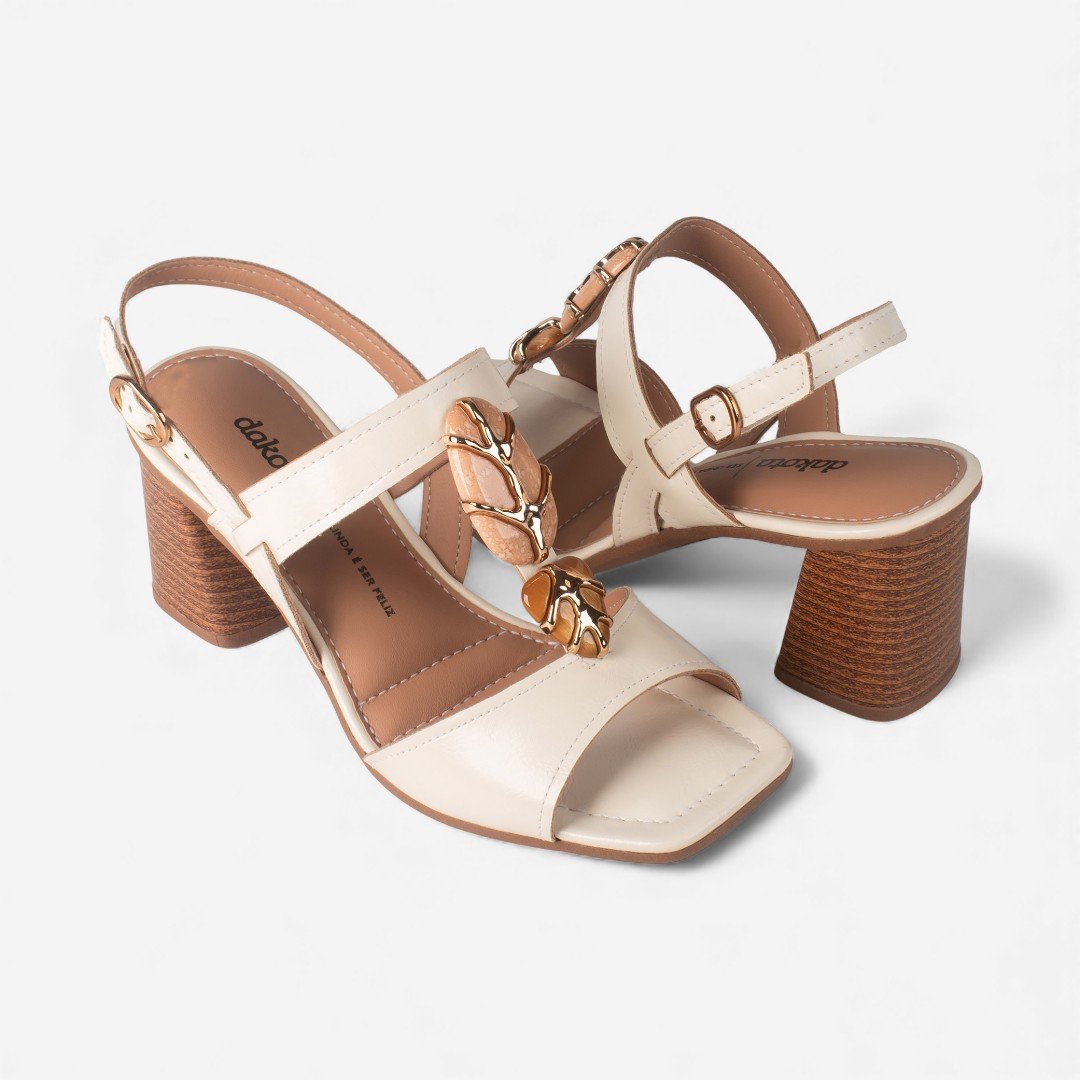 Sandália Dakota de Salto Bloco Bege Off White 6