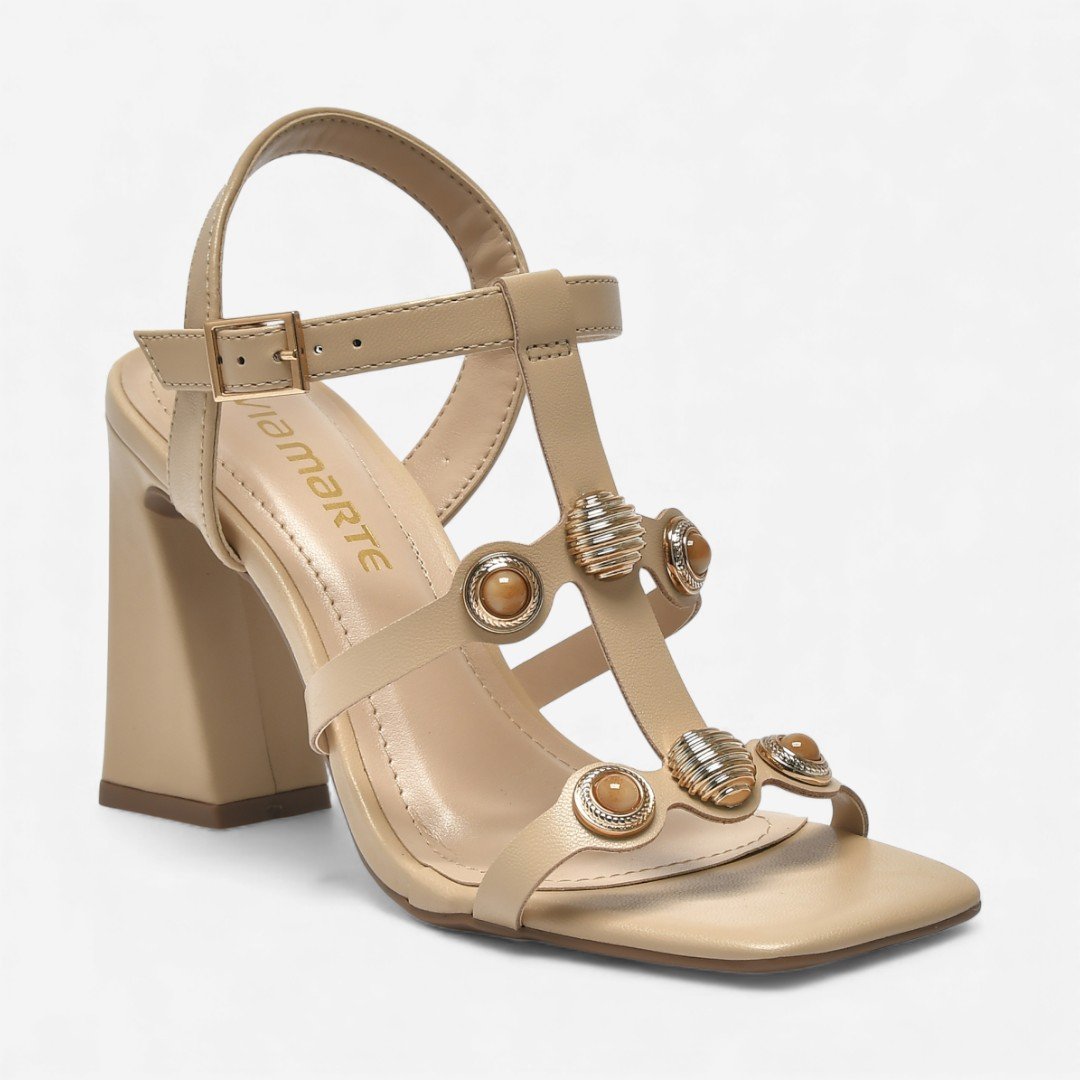 Sandália Via Marte Salto Alto Bege Bege 4