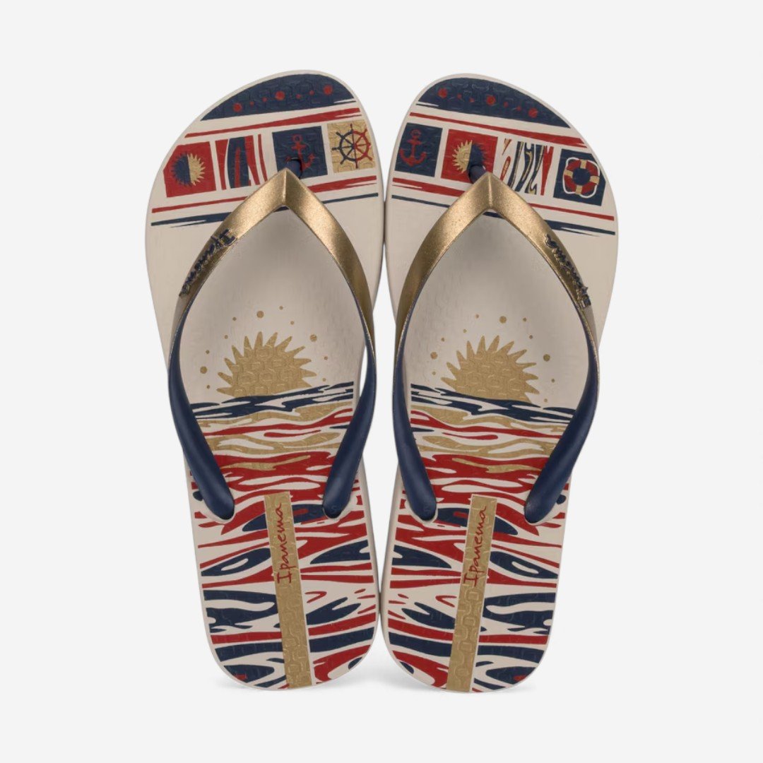 Chinelo De Dedo Navy Ipanema Bege Dourado/Azul 2