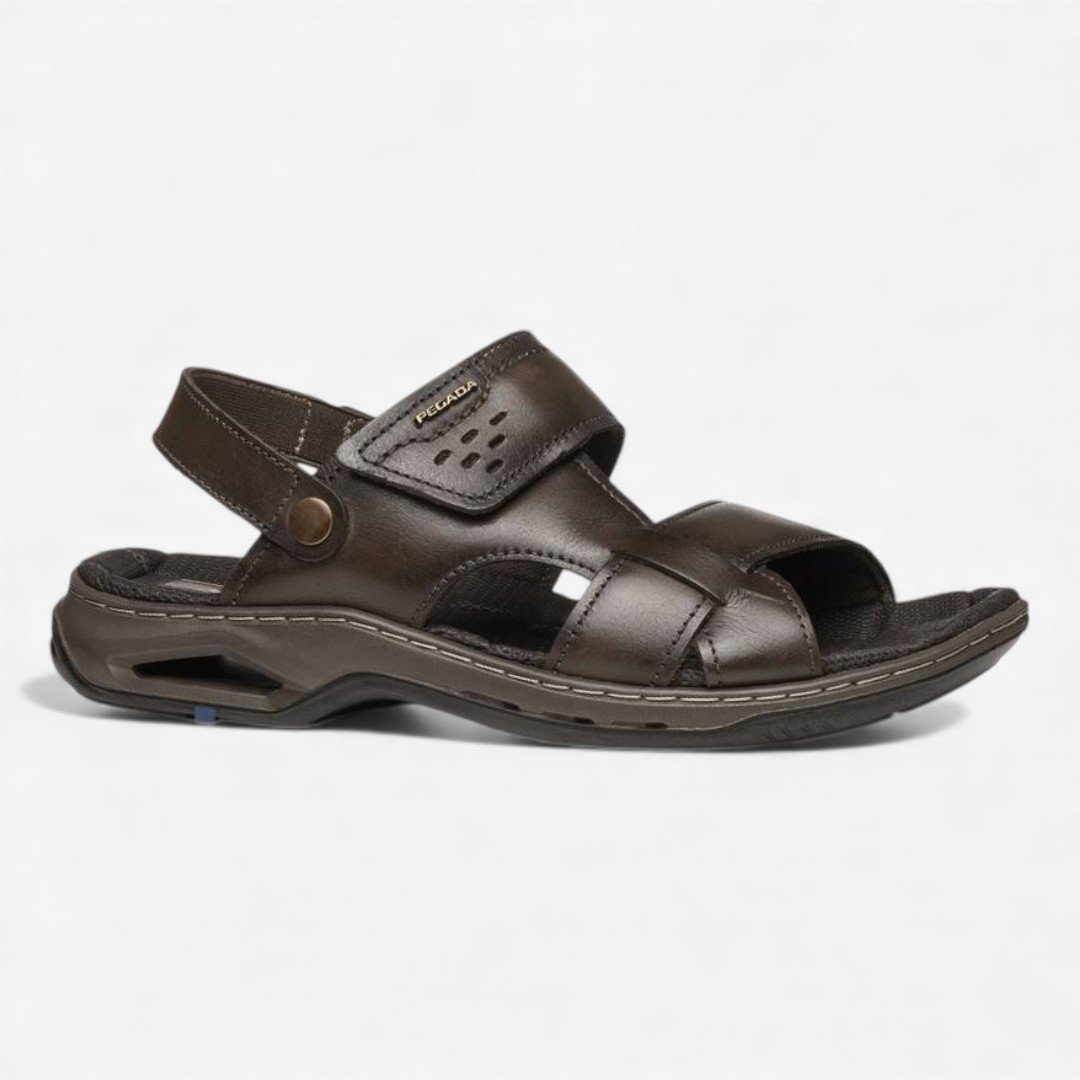 Sandália Pegada Masculina Em Couro Marrom Cravo 2