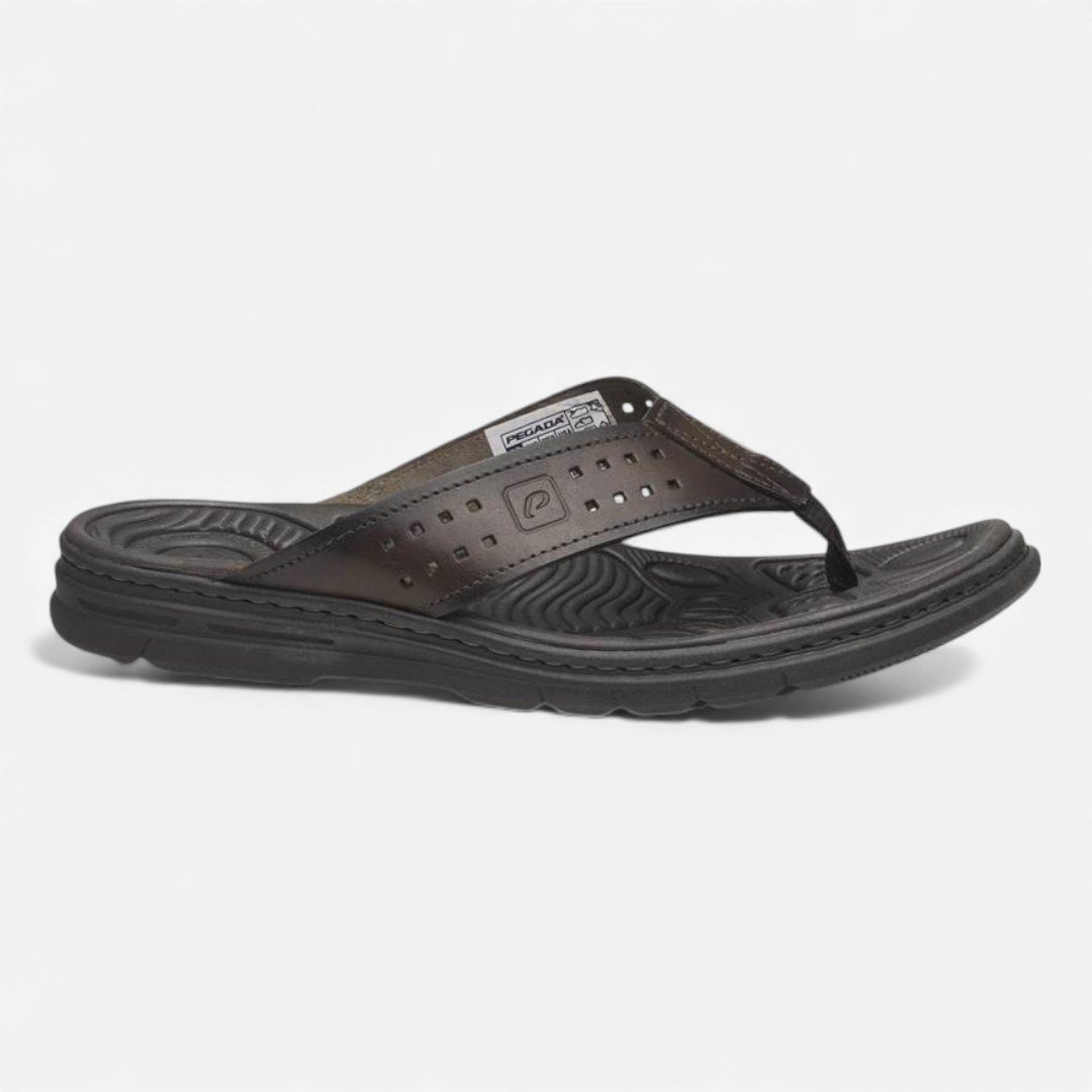 Chinelo Pegada Masculino Em Couro Marrom Cravo 2