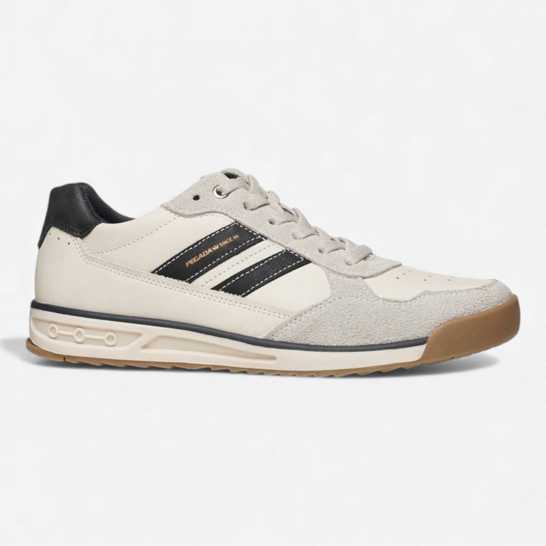 Tênis Casual Pegada Masculino Em Couro Branco Bege 2