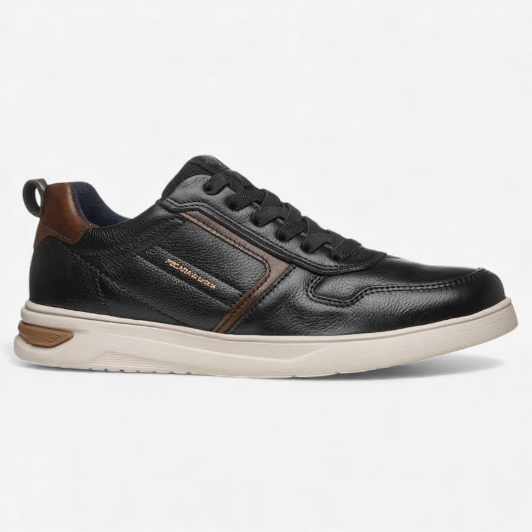Tênis Casual Pegada Masculino Em Couro Preto Preto 2
