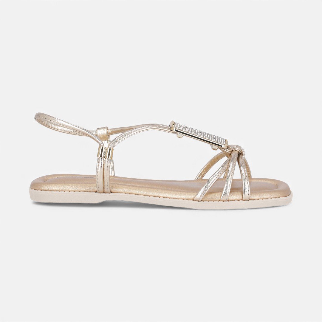 Sandália Rasteira Piccaddilly Metalizada Dourada