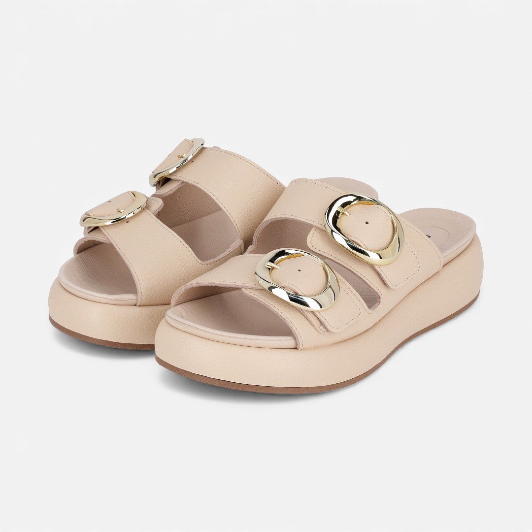 Tamanco Piccadilly Flatform Bege Bege 2