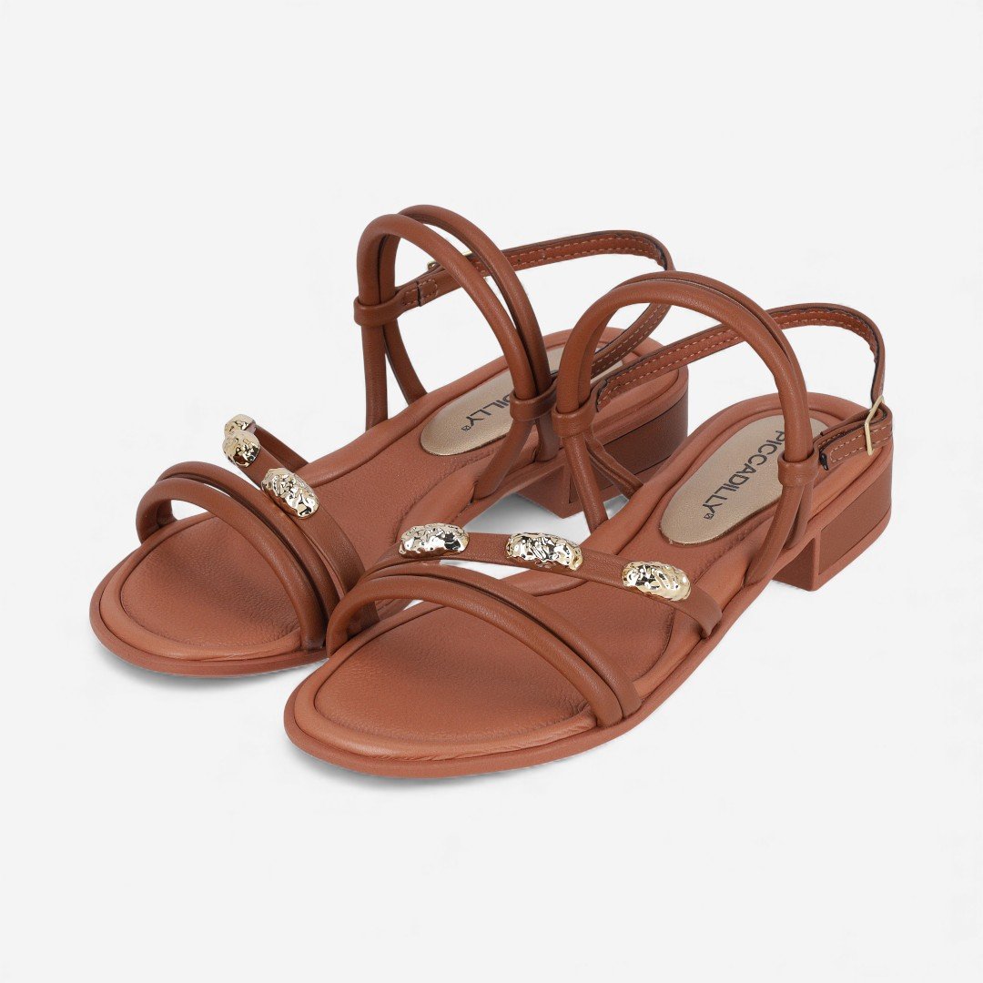 Sandália Piccadilly Salto Baixo Marrom Ocre 2