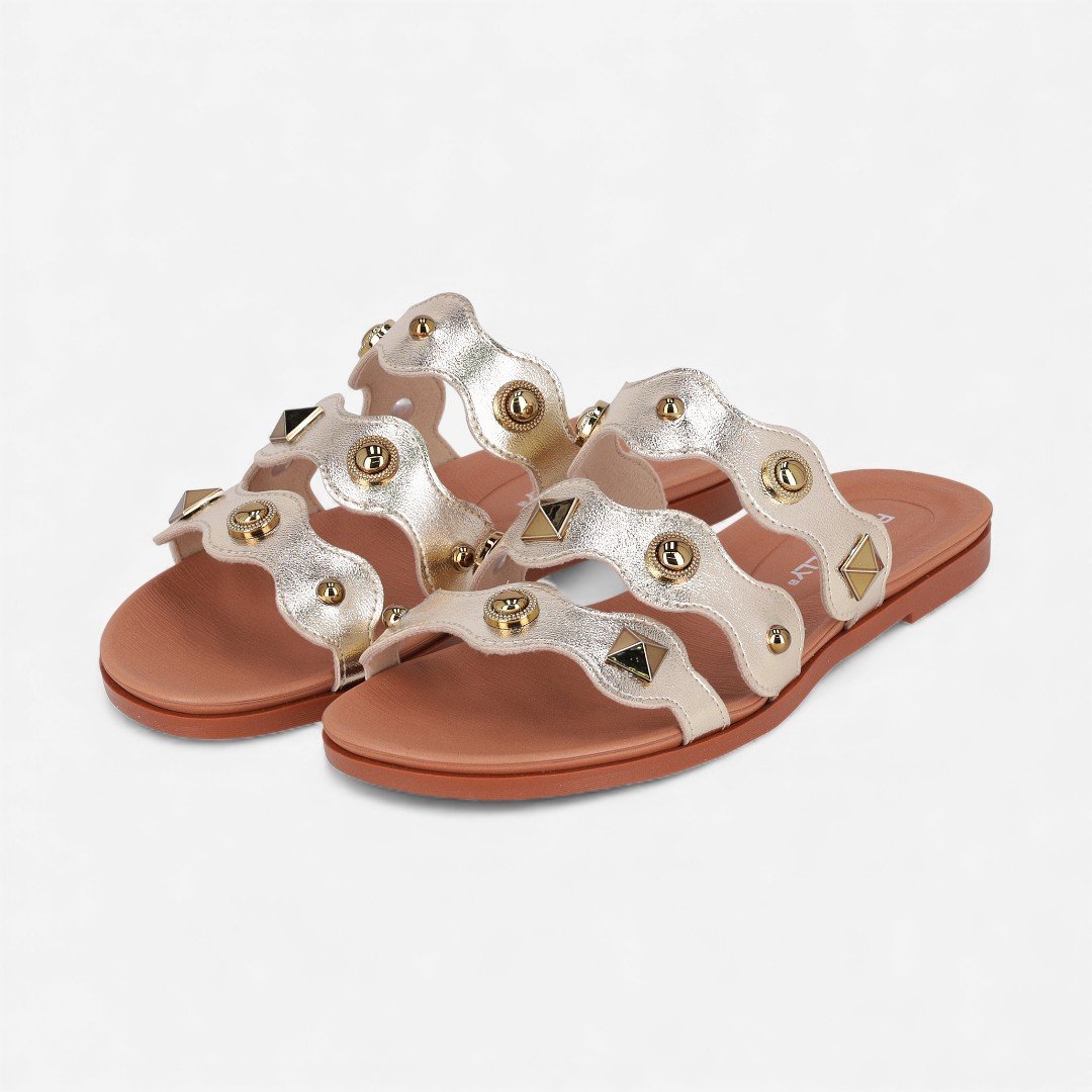 Rasteira Slide Piccadilly Com Apliques Metal Dourada Dourado 2