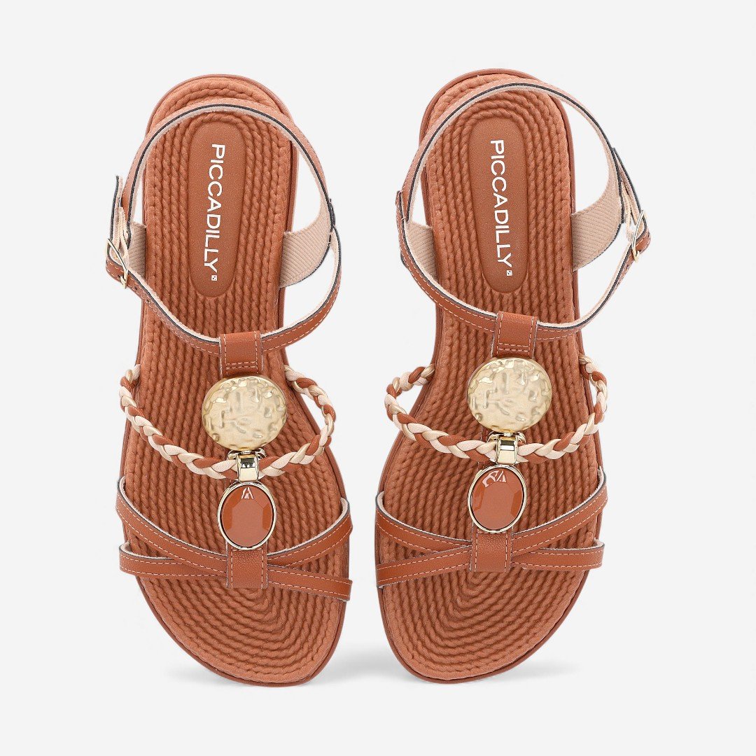 Sandália Rasteira Piccadilly Marrom Ocre 5