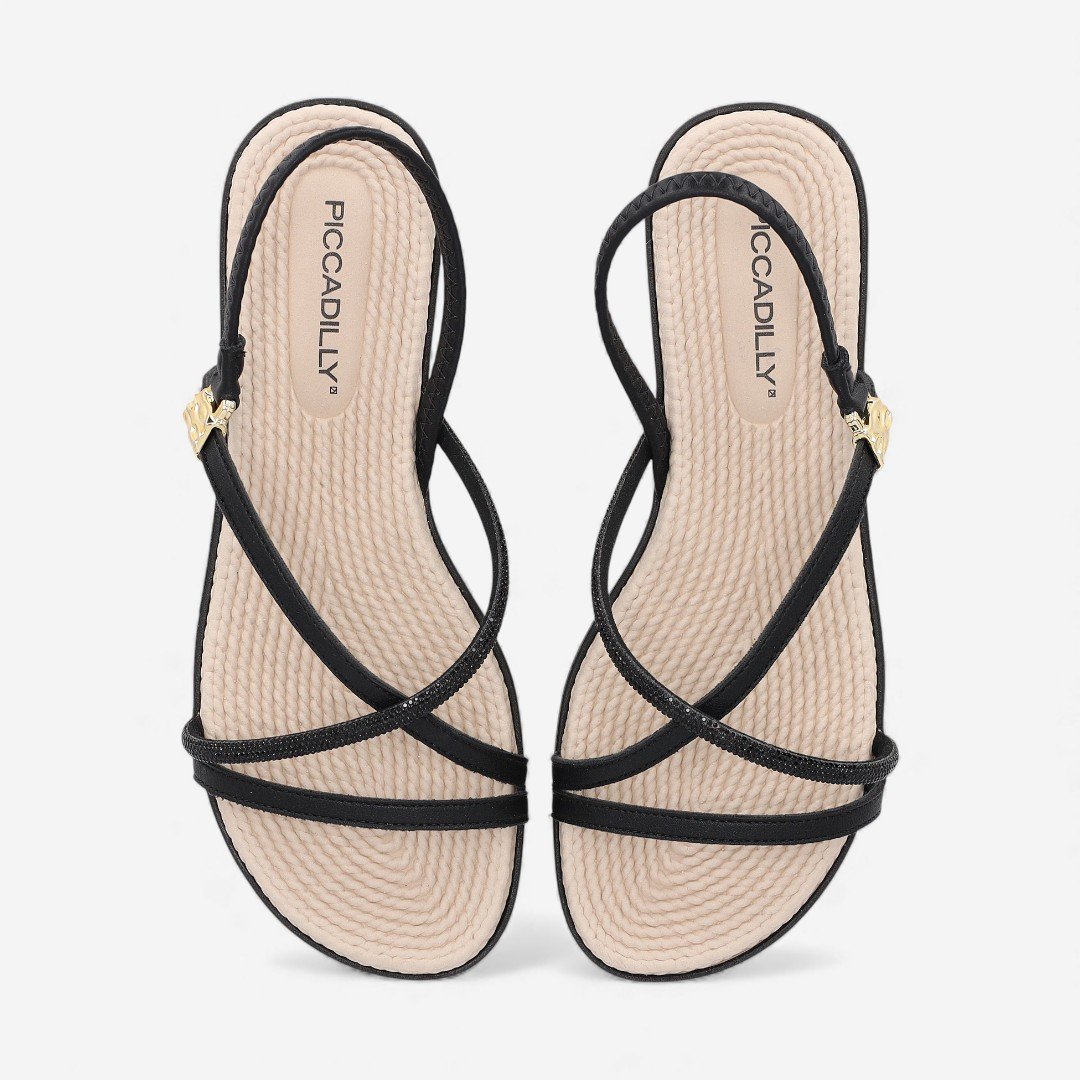 Sandália Rasteira Piccadilly Com Strass Preta Preto 5