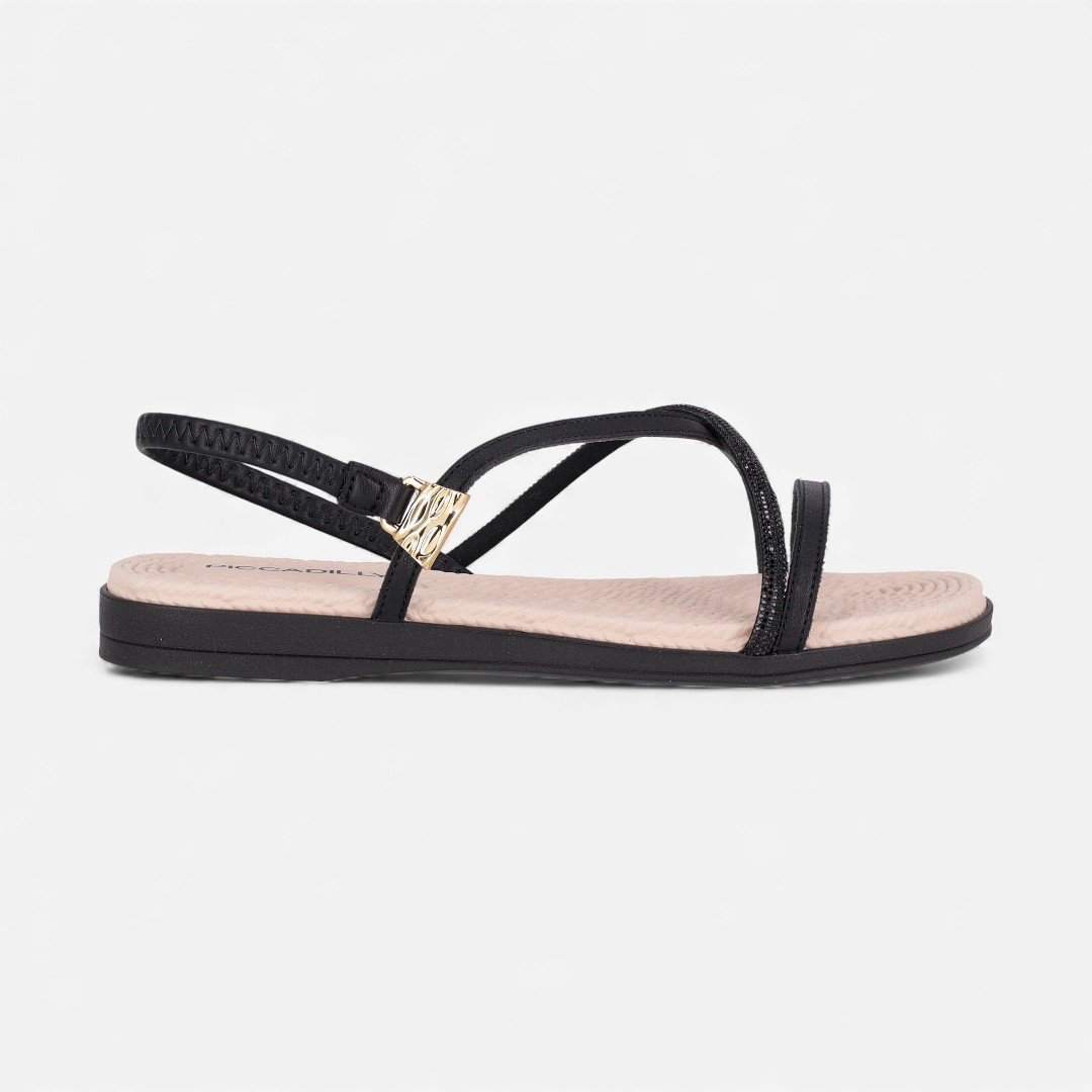 Sandália Rasteira Piccadilly Com Strass Preta