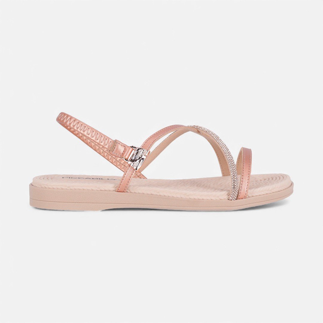 Sandália Rasteira Piccadilly Com Strass Rosê