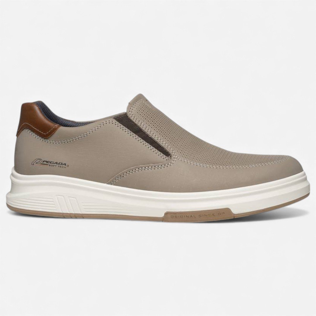 Tênis Casual Slip On Pegada Masculino Em Couro Areia Areia 2