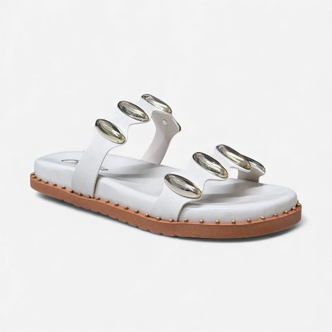 Chinelo Slide Papete Off White Com Metais Branco 2