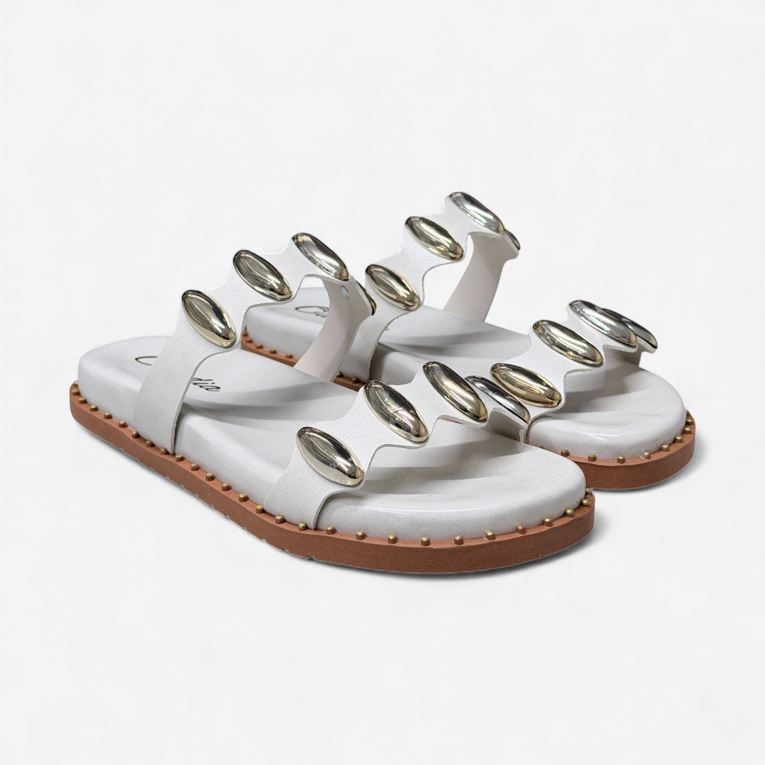 Chinelo Slide Papete Off White Com Metais Branco 3