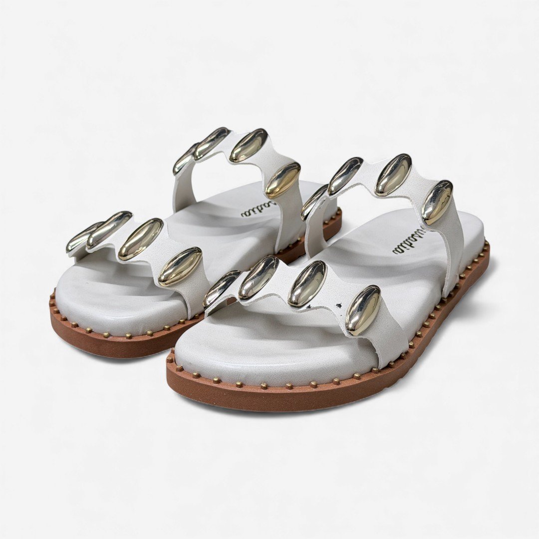 Chinelo Slide Papete Off White Com Metais Branco 4