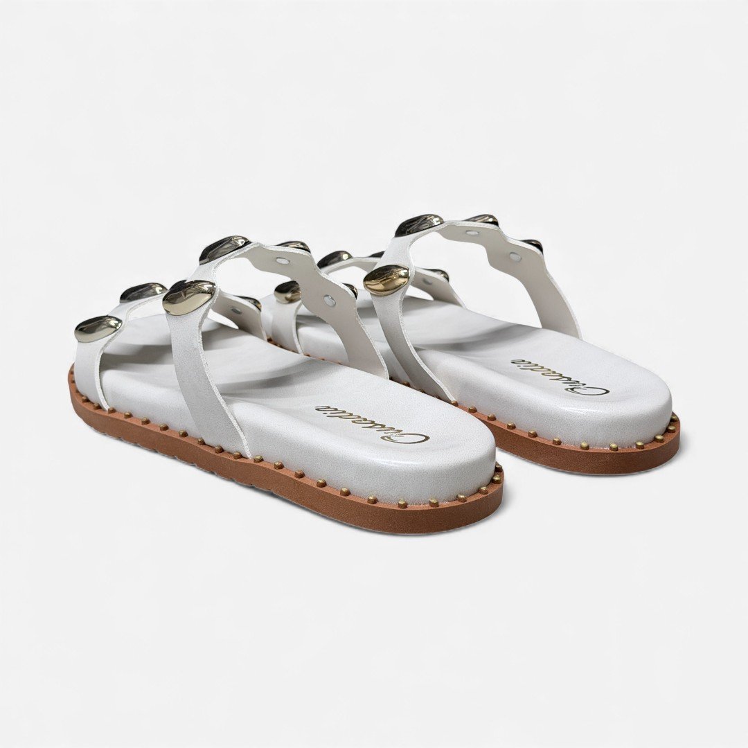 Chinelo Slide Papete Off White Com Metais Branco 5