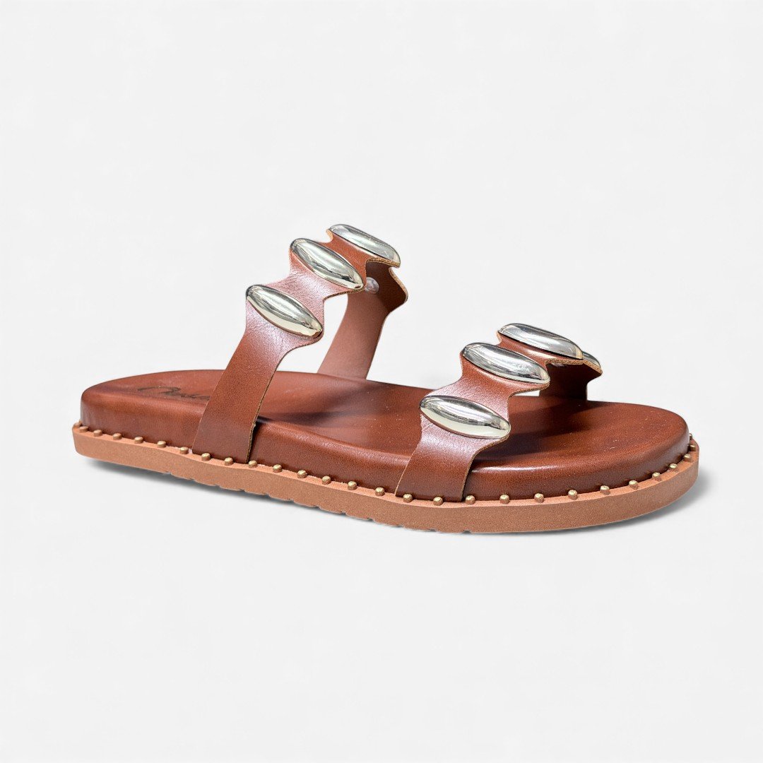 Chinelo Slide Papete Caramelo Com Metais Marrom 2