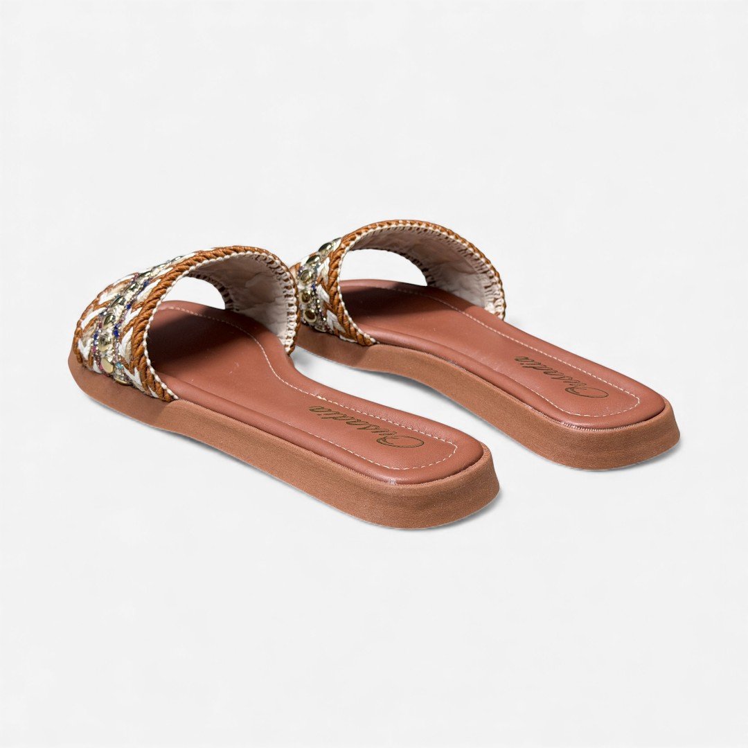 Chinelo Slide Manta Étnica e Pedras Caramelo Caramelo 5