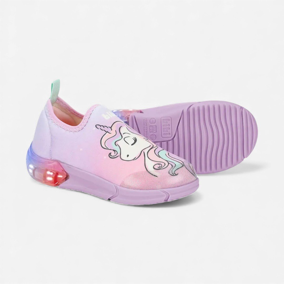 Tênis Infantil Bibi Space Rosa De Unicórnio Com Luz Rosa 4