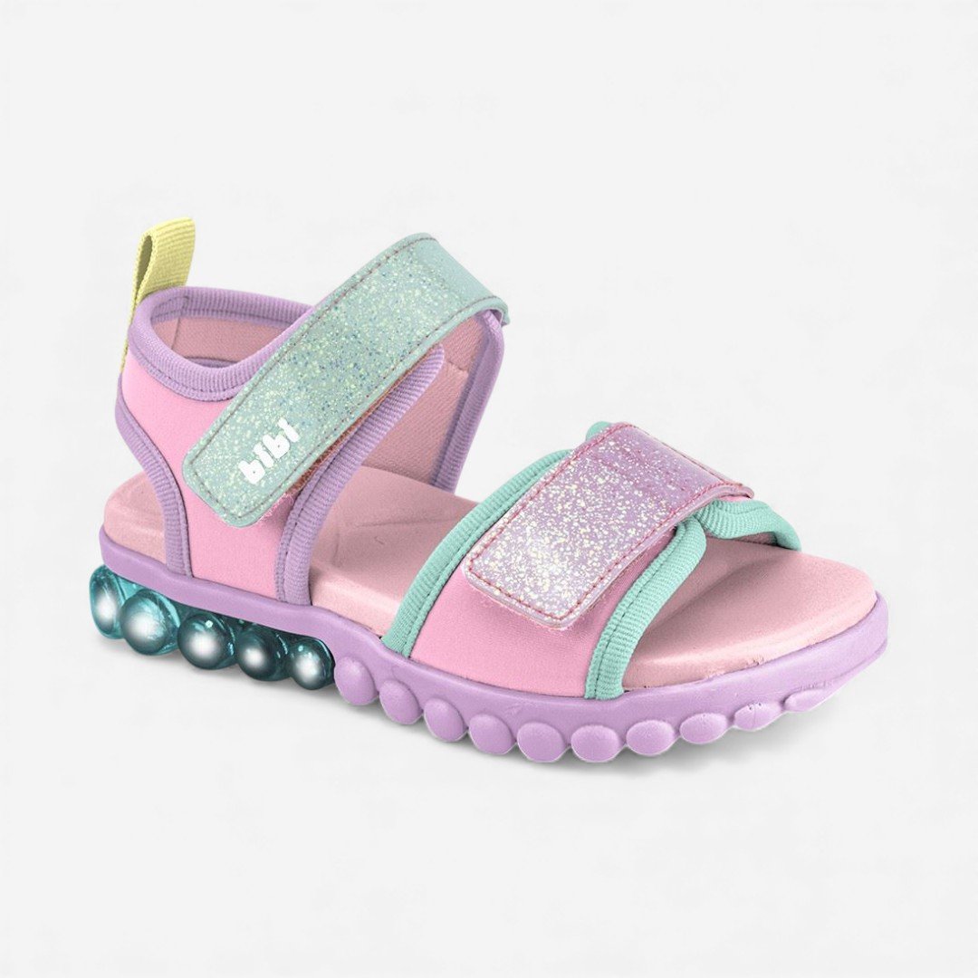 Sandália Papete Bibi Infantil Com Luz Rosa Rosa/Verde 2