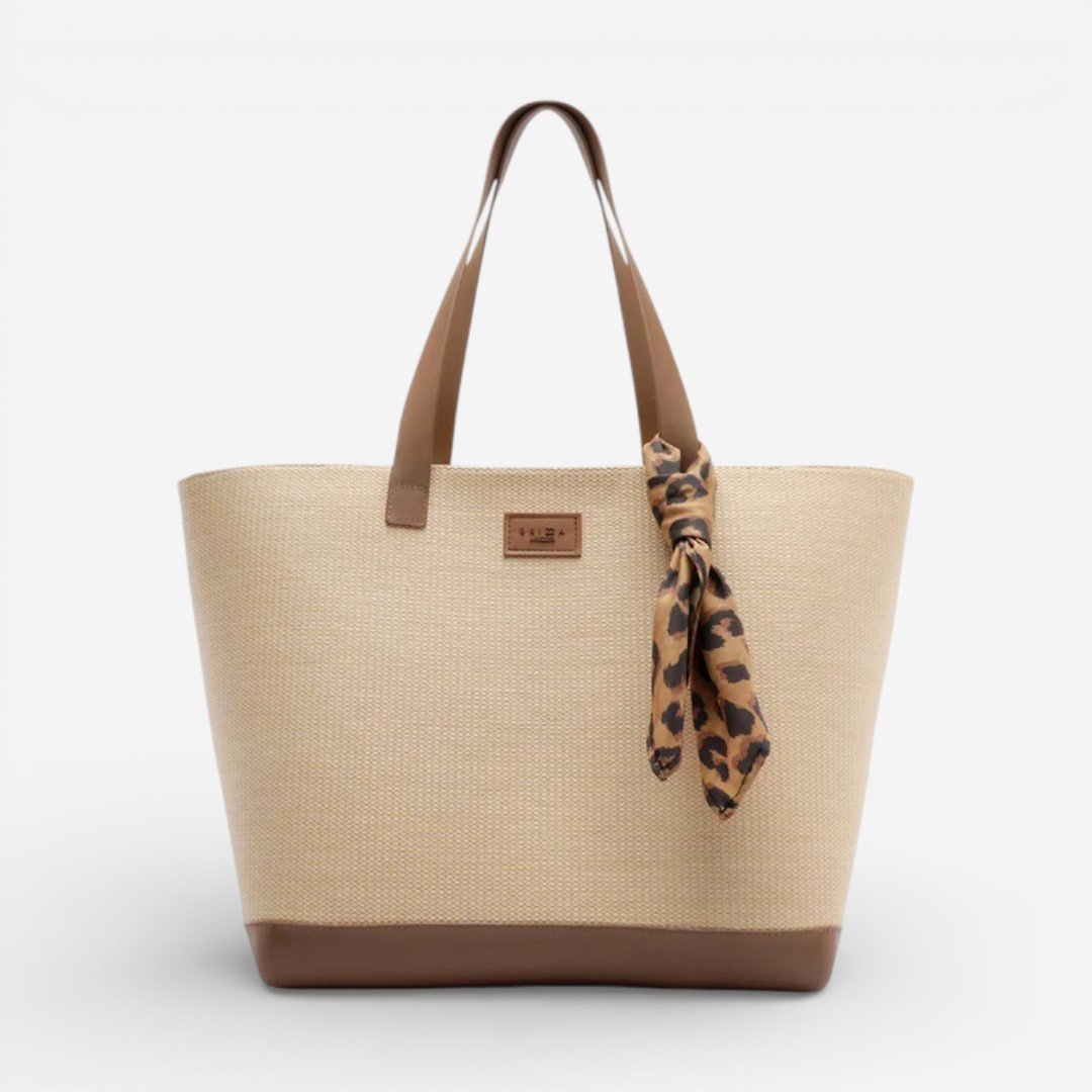 Bolsa Shopping Marrom Tramada Grande Lenço