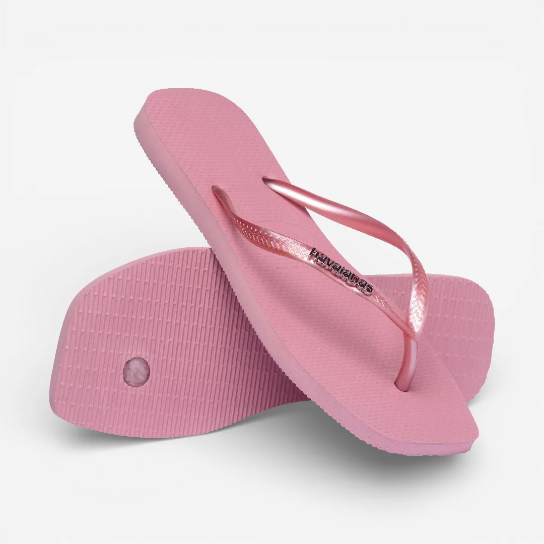 Chinelo Havaianas Slim Square Logo Metallic Rosa Rosa 4