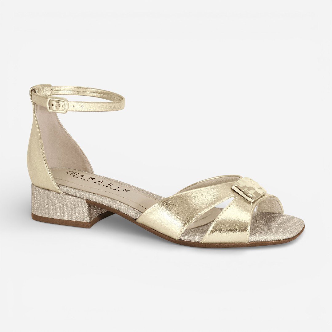 Sandália Ramarim Salto Baixo Metalizada Dourada Dourado 2