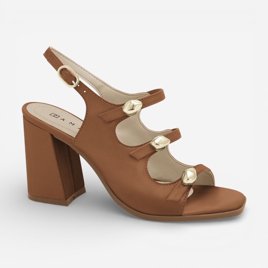 Sandália Ramarim Salto Bloco Marrom