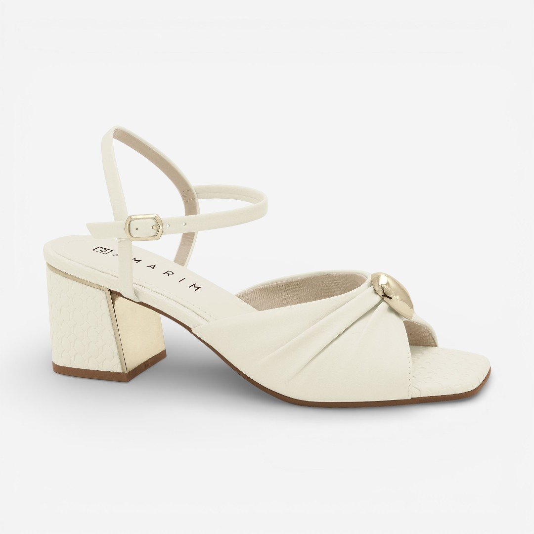 Sandália Ramarim Salto Bloco Off White
