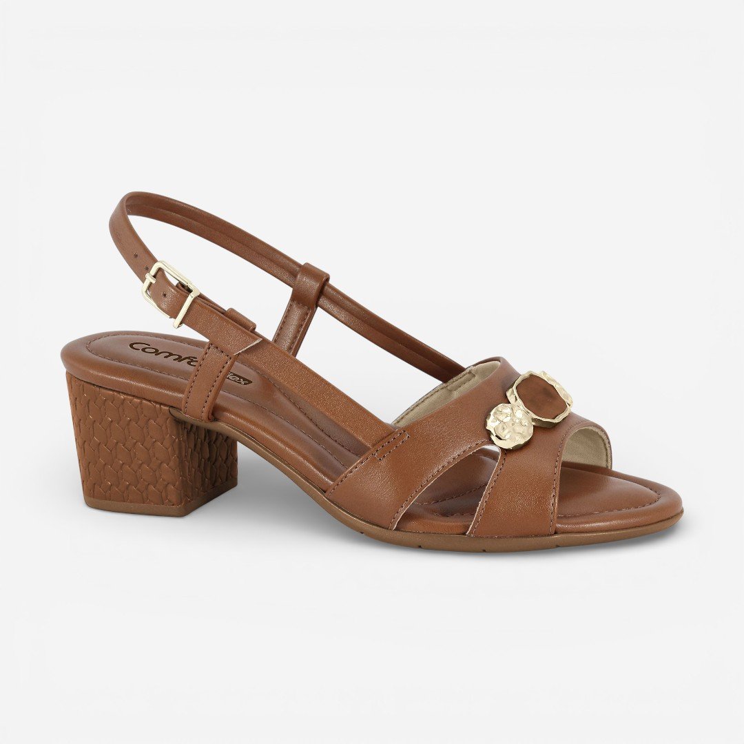 Sandália Comfortflex Salto Bloco Marrom