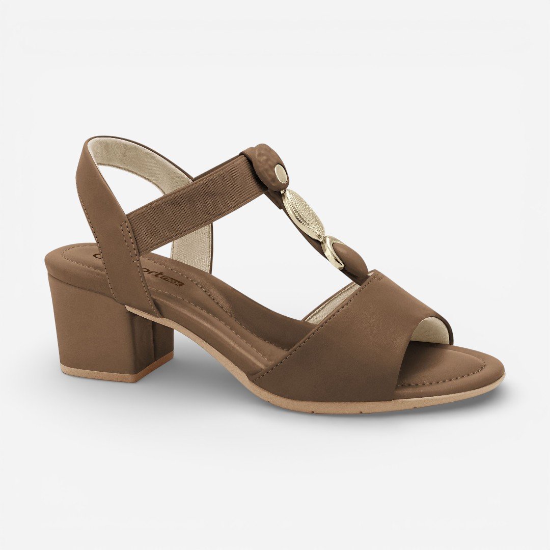 Sandália Comfortflex Salto Bloco Marrom