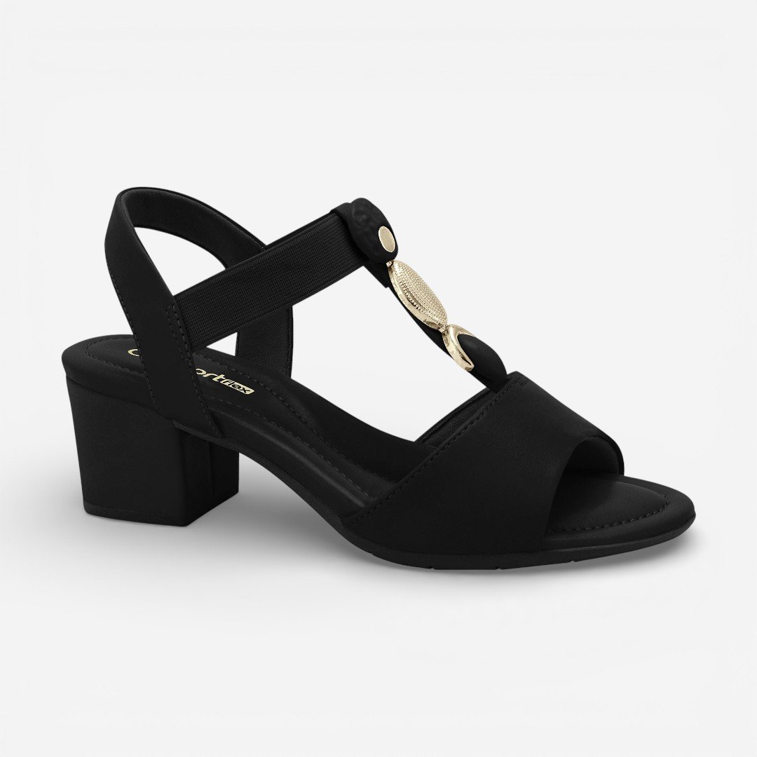 Sandália Comfortflex Salto Bloco Preta Preto 2