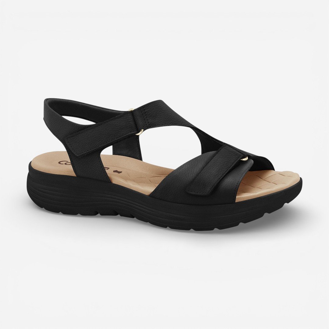 Sandália Rasteira Papete Comfortflex Couro Preto Preto 2