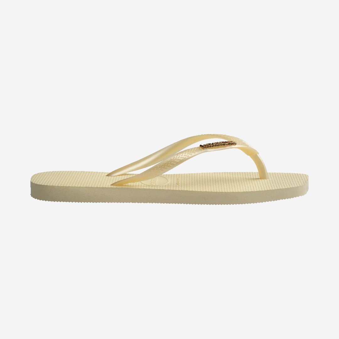 Chinelo Havaianas Slim Square Logo Metallic Creme Amarelo 2