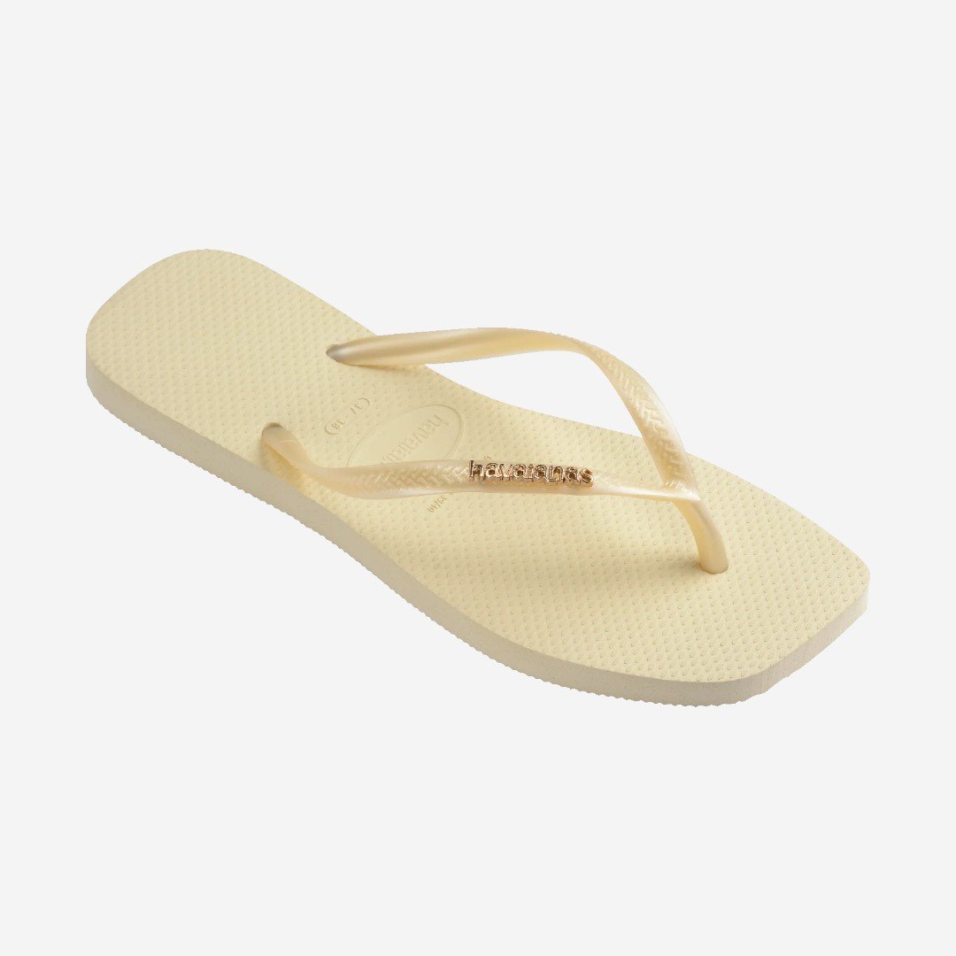 Chinelo Havaianas Slim Square Logo Metallic Creme Amarelo 3