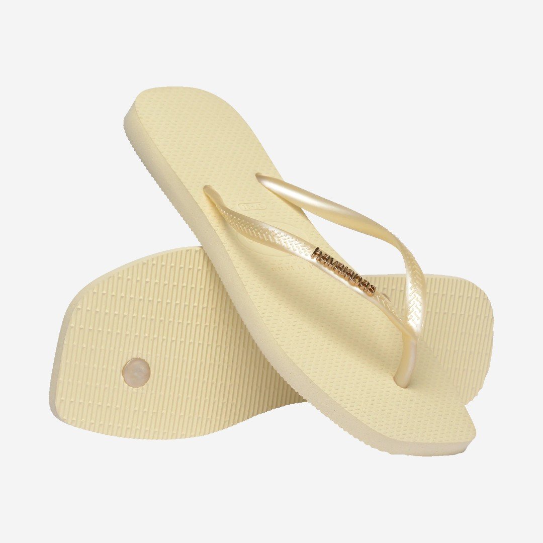 Chinelo Havaianas Slim Square Logo Metallic Creme Amarelo 4