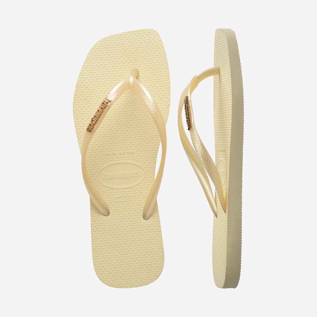 Chinelo Havaianas Slim Square Logo Metallic Creme Amarelo 5