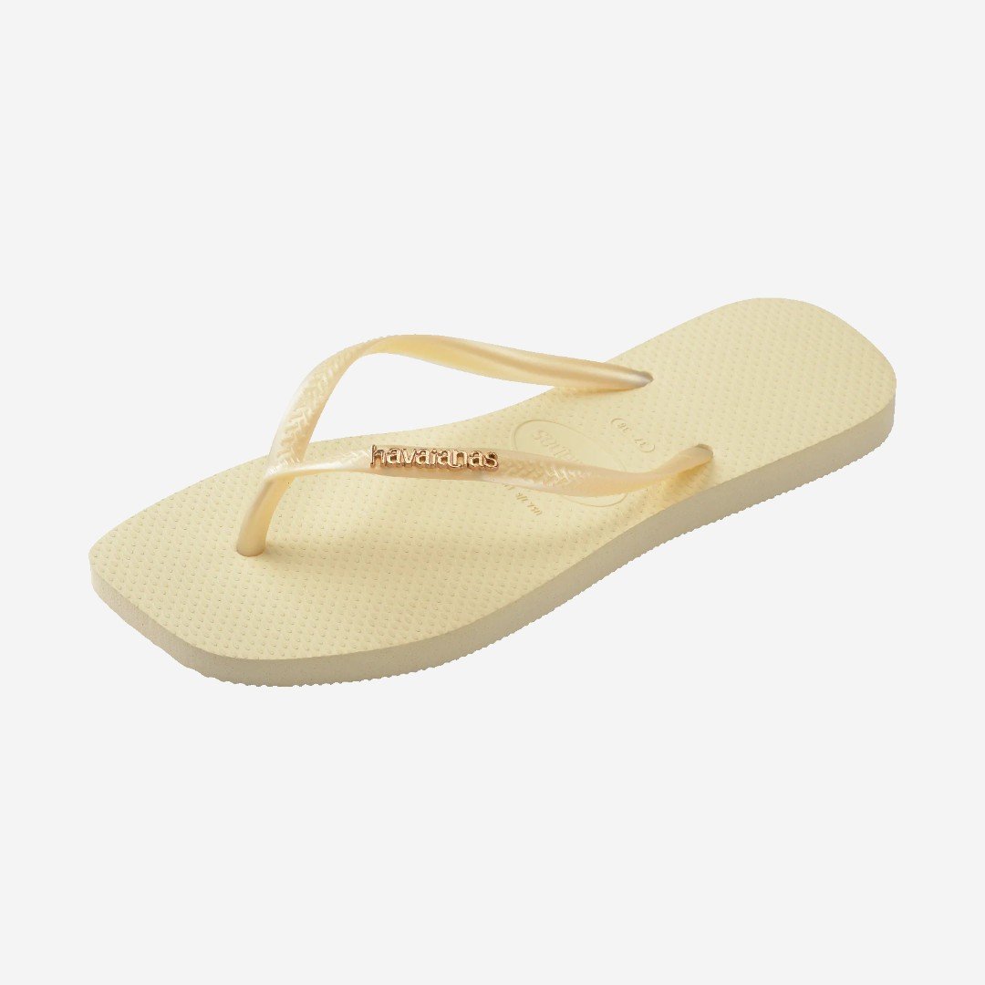 Chinelo Havaianas Slim Square Logo Metallic Creme Amarelo 6