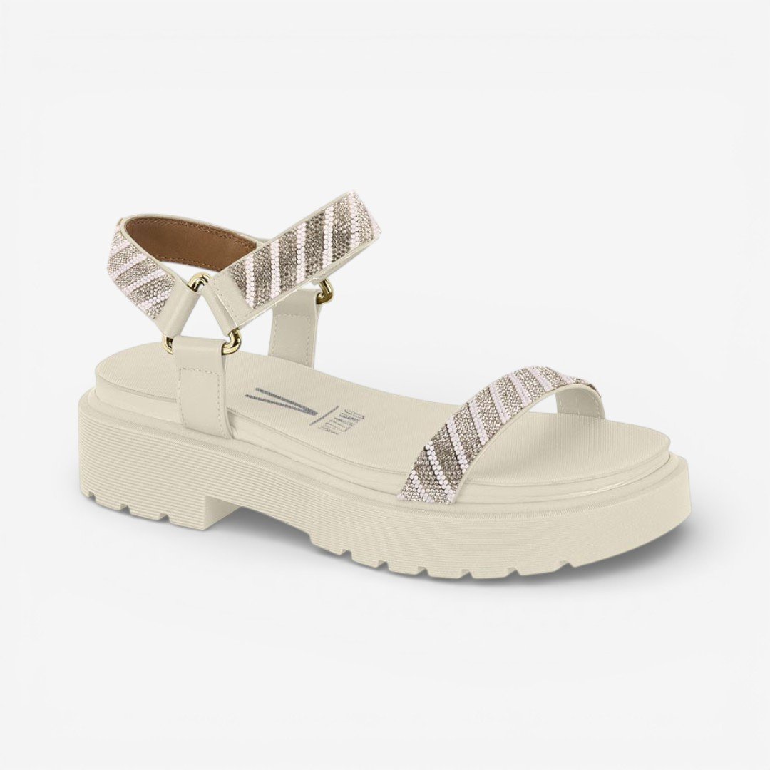 Sandália Vizzano Papete Plataforma Com Strass Off White