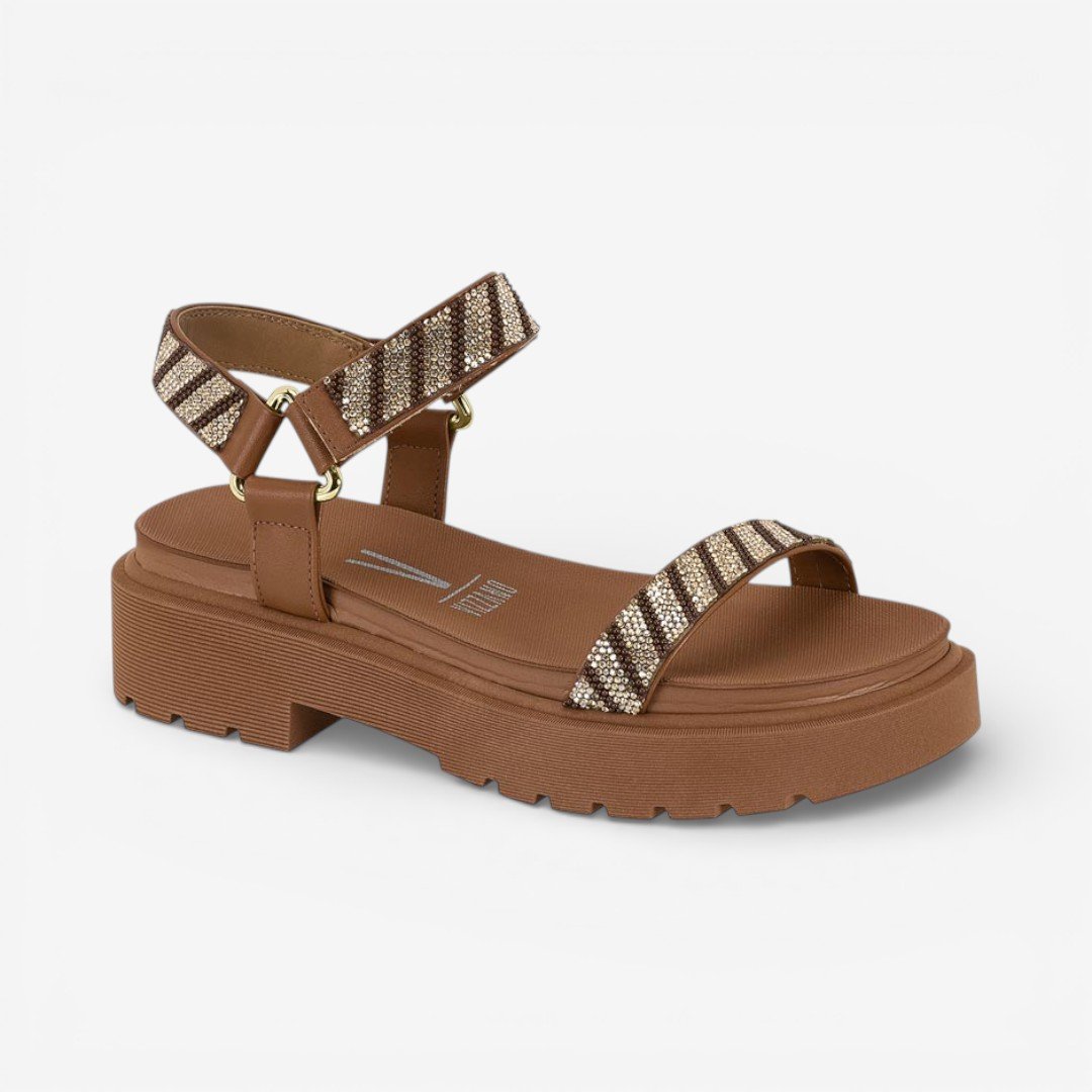 Sandália Vizzano Papete Plataforma Com Strass Marrom