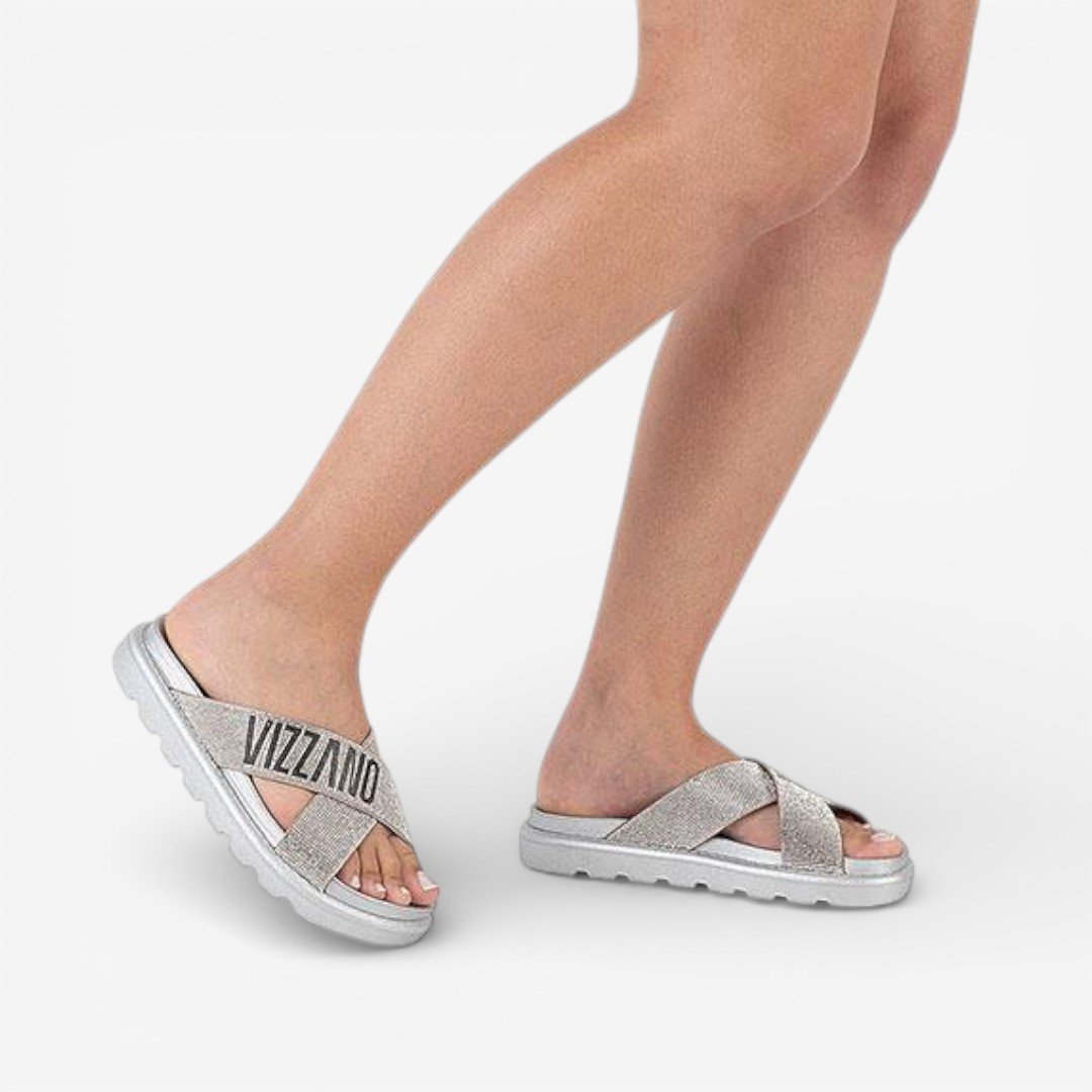 Tamanco Vizzano Slide Metalizado com Brilho Prata Prata 2