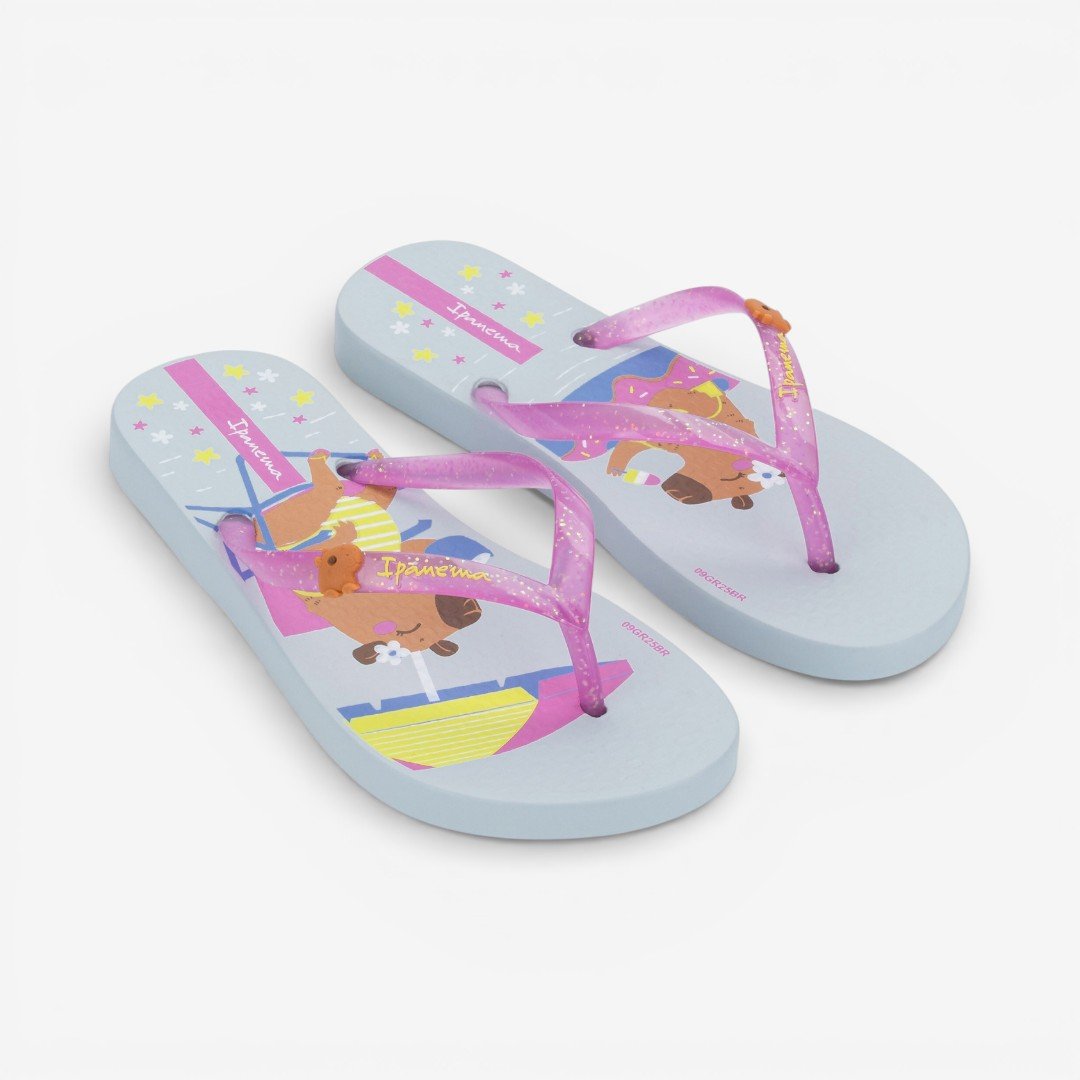 Chinelo Ipanema Hype Infantil Capivaras Azul Claro Rosa 2