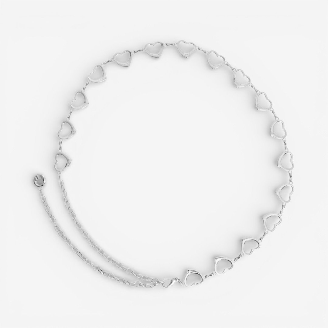 Cinto Corrente Coração Feminino Prata Prata 2